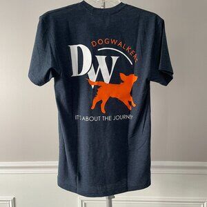 Dog Walkers Logo T-Shirt Navy Blue, Orange and White Small NWOT